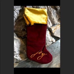 CHRISTMAS STOCKING JOY BURGUNDY & GOLD W/FREE GIFT